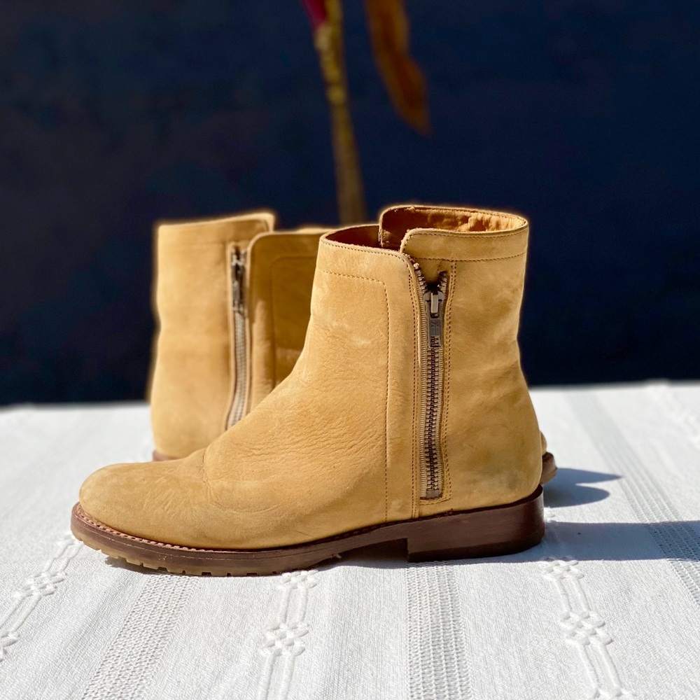 Tan Genuine Leather Double Zip Ankle Frye Boots